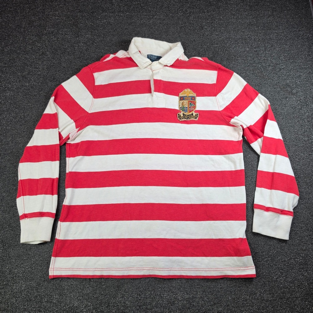 Vintage Polo Ralph Lauren Rugby Shirt Red White Striped Mens XXL PRLYC Crest 90s